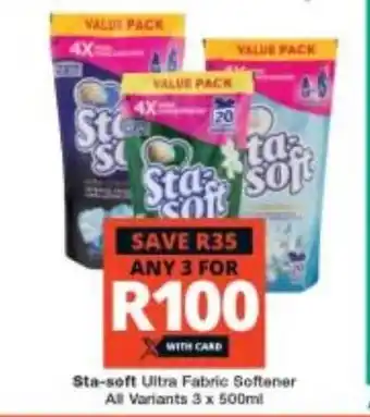 Checkers Sta-soft Ultra Fabric Softener All Variants 3 x 500ml offer