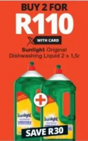 Checkers Sunlight Original Dishwashing Liquid 2 x 1,5L offer