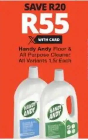 Checkers Handy Andy Floor & All Purpose Cleaner All Variants 1,5L Each offer