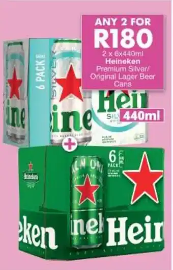 President Hyper 2 x 6x440ml Heineken Premium Silver/ Original Lager Beer Cans offer