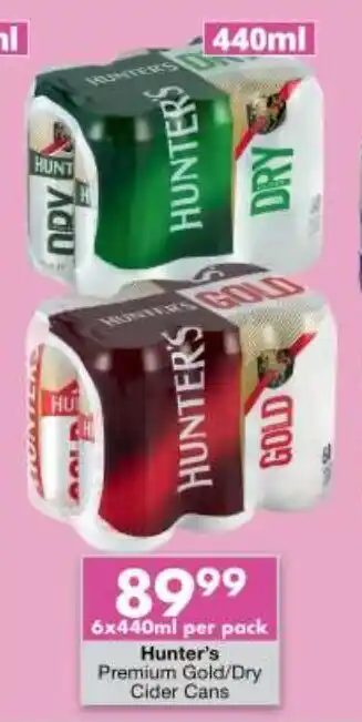 6x440ml per pack Hunter's Premium Gold/Dry Cider Cans