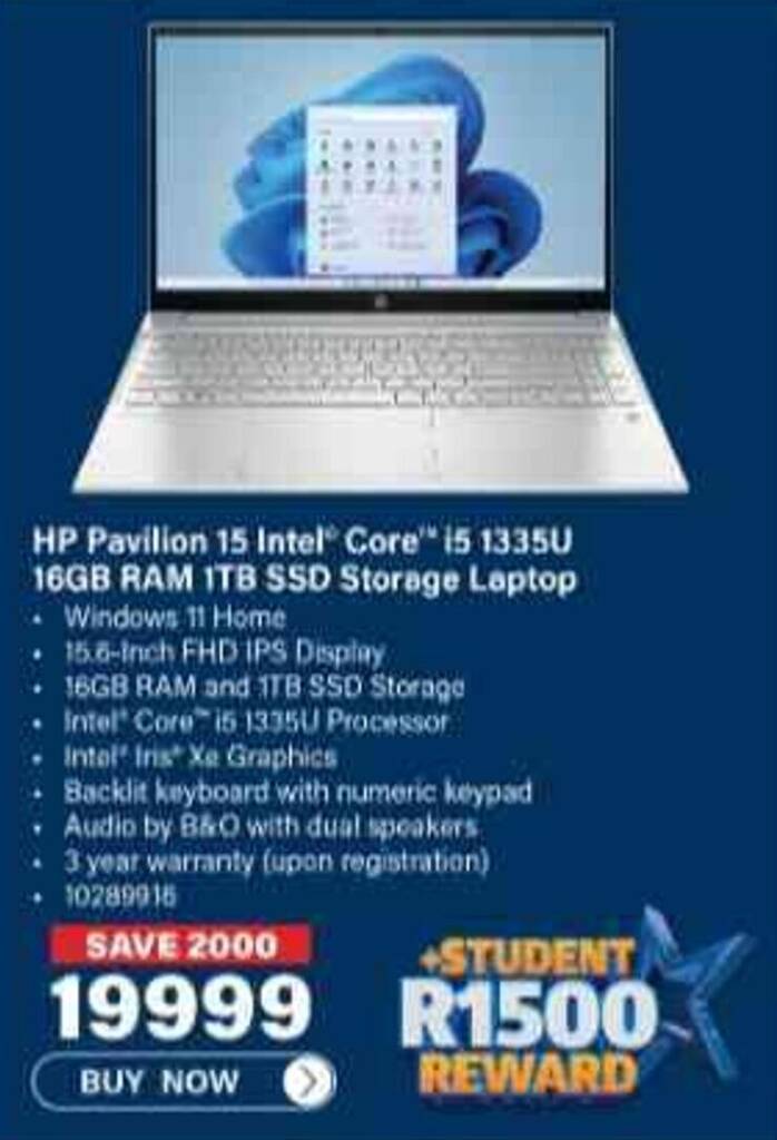 HP Pavilion 15 Intel Core i5 1335U 16GB RAM 1TB SSD Storage Laptop