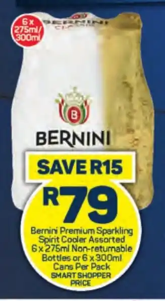 Pick n Pay Liquor Bernini Premium Sparkling Spirit Cooler Assorted 6x275ml Non-returnable Bottles or 6 x 300ml Cans Per Pack offer