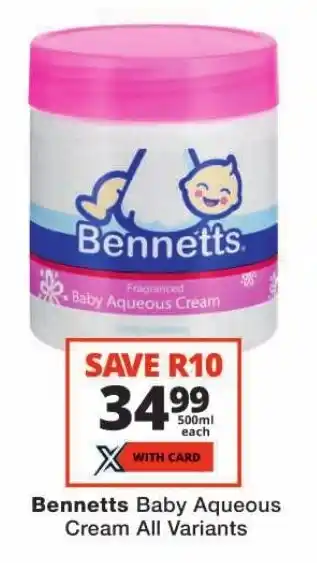 Checkers Bennetts Baby Aqueous Cream All Variants offer