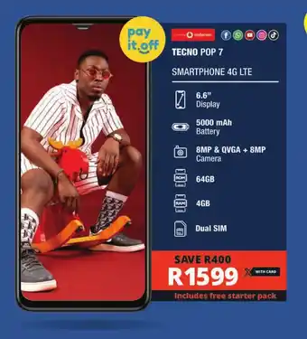 Checkers TECNO POP 7 SMARTPHONE 4G LTE offer