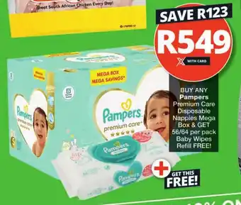 BUY ANY Pampers Premium Care Disposable Nappies Mega Box & GET 56/64 per pack Baby Wipes Refill FREE