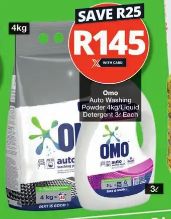 Checkers Omo Auto Washing Powder 4kg/Liquid Detergent 3L Each offer