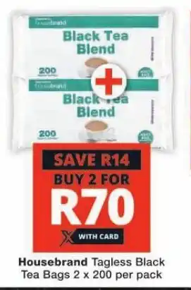 Checkers Housebrand Tagless Black Tea Bags 2 x 200 per pack offer