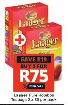 Checkers Laager Pure Rooibos Teabags 2 x 80 per pack offer