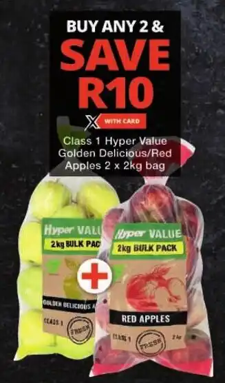 Checkers Class 1 Hyper Value Golden Delicious/Red Apples 2 x 2kg bag offer