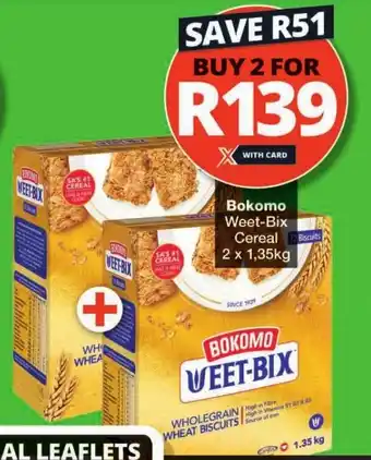 Checkers Bokomo Weet-Bix Cereal 2x 1.35kg offer