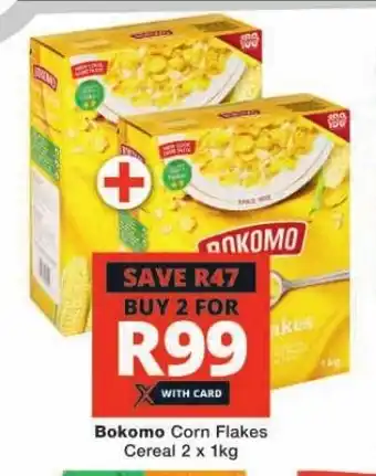 Checkers Bokomo Corn Flakes Cereal 2 x 1kg offer