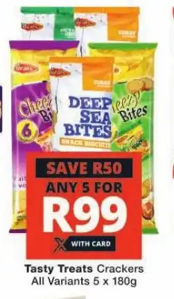 Checkers Tasty Treats Crackers All Variants 5 x 180g offer