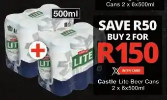 Checkers Castle Lite Beer Cans 2 x 6x500ml offer