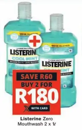 Checkers Listerine Zero Mouthwash 2 x 1L offer