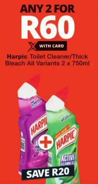 Checkers Harpic Toilet Cleaner/Thick Bleach All Variants 2 x 750ml offer