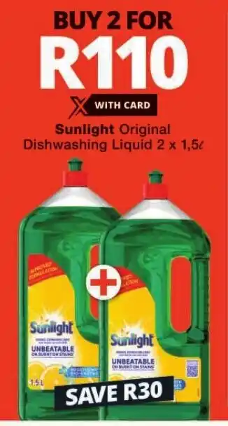 Checkers Sunlight Original Dishwashing Liquid 2 x 1,5L offer
