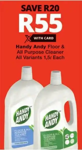Checkers Handy Andy Floor & All Purpose Cleaner All Variants 1,5L Each offer