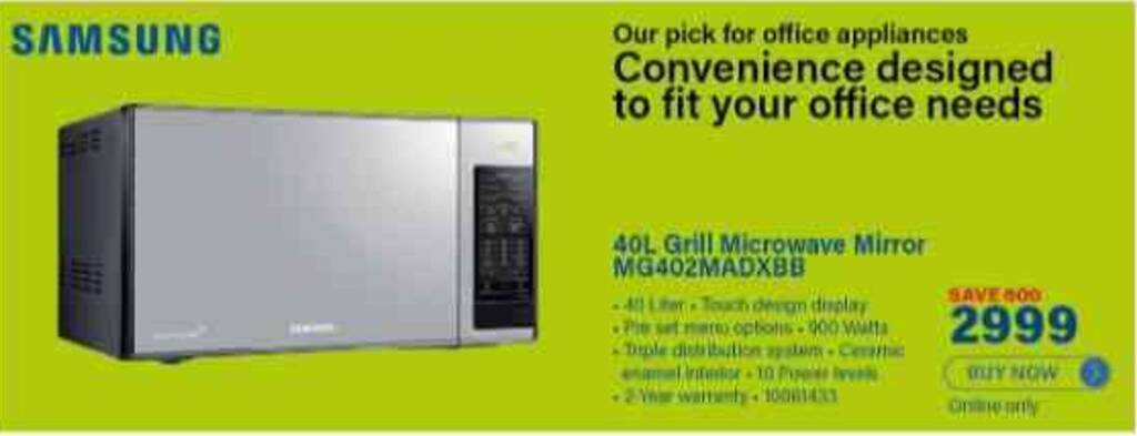 SAMSUNG 40L Grill Microwave Mirror MG402MADXBB offer at Incredible