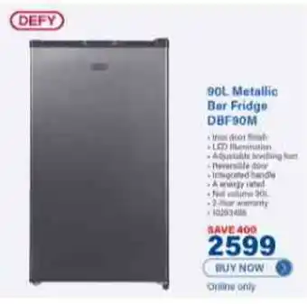 Incredible Connection DEFY 90L Metallic Bar Fridge DBF90M offer