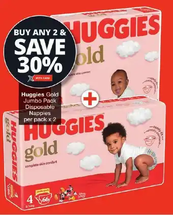 Checkers Huggies Gold Jumbo Pack Disposable Nappies per pack x 2 offer
