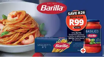 Checkers 500g Barilla Spaghetti/Capellini/ Linguine & 380ml/400g Barilla Pasta Sauce All Variants offer
