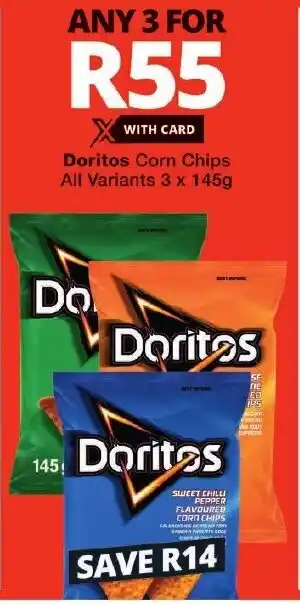 Checkers Doritos Corn Chips All Variants 3 x 145g offer