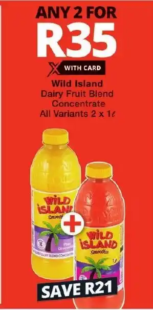 Checkers Wild Island Dairy Fruit Blend Concentrate All Variants 2 x 1L offer