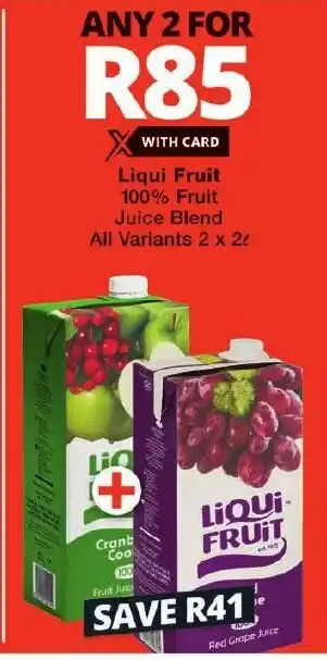 Checkers Liqui Fruit 100% Fruit Juice Blend All Variants 2 x 2L offer