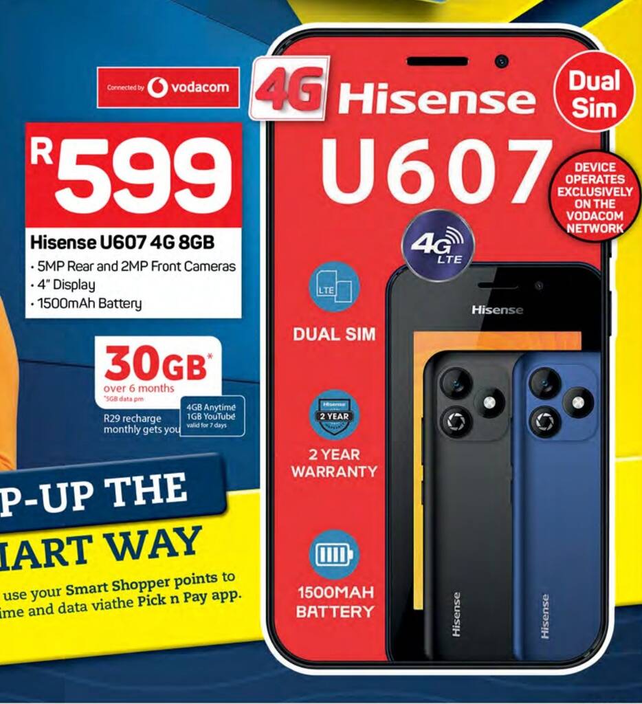 Hisense U607 4G 8GB offer at Pick n Pay Hypermarket
