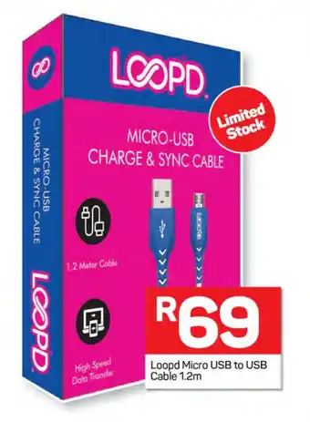 Pick n Pay Hypermarket Loopd Micro USB to USB Cable 1.2m offer