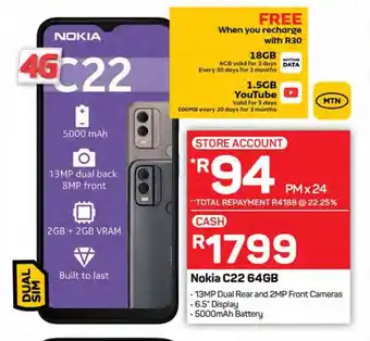 Pick n Pay Nokia C22 64GB offer