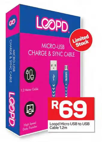 Pick n Pay Loopd Micro USB to USB Cable 1.2m offer