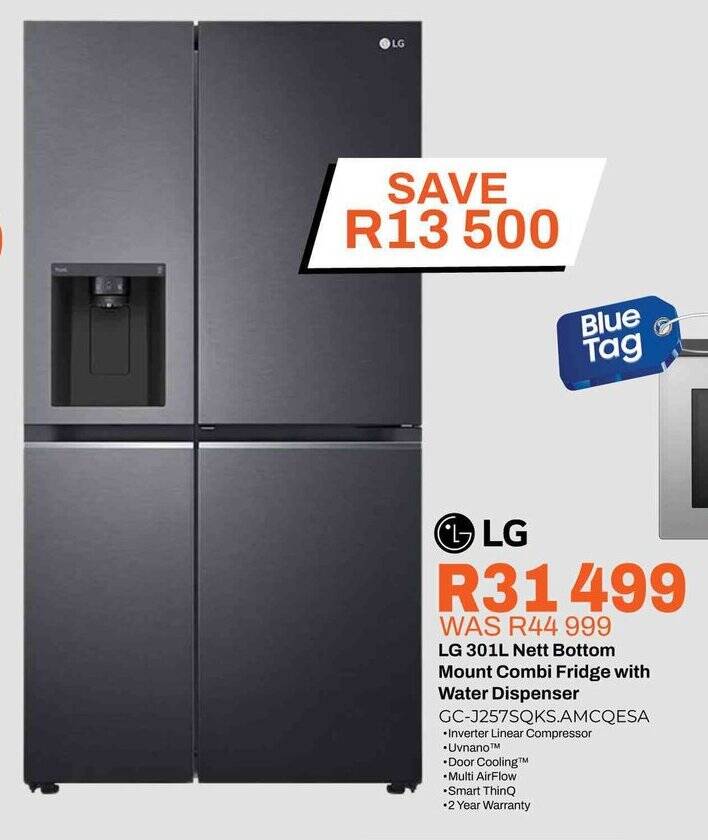 LG 301L Nett Bottom Mount Combi Fridge with Water Dispenser offer at Expert