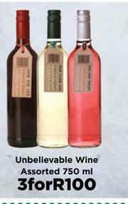 Food Lover's Market Unbelievable Wine Assorted-For 3 x 750ml offer