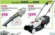 Builders Warehouse Ryobi 3000 W Blower Mulching Vacuum & 1200 W Electric Lawnmower-For Both offer