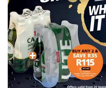 Checkers Liquor Shop Castle Lite / Castle Double Malt Lager Beer NRB 2x 6x340ml offer