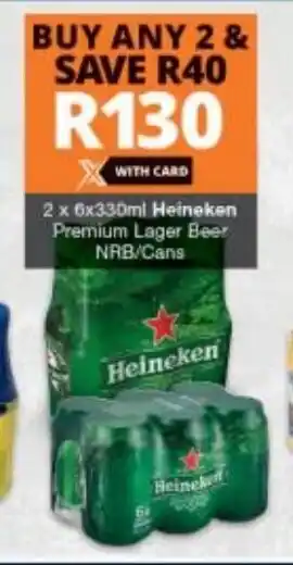 Checkers Liquor Shop Heineken Premium Lager Beer NRB/Cans 2x6x330ml offer