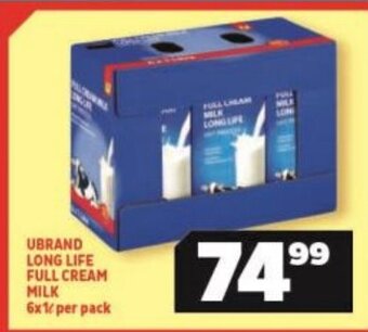 Ubrand Long Life Full Cream Milk 6x1L per pack