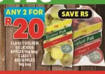 Usave Class 1 Golden Delicious Apples 1kg Bag / Class 1 Red Apples 1kg Bag offer