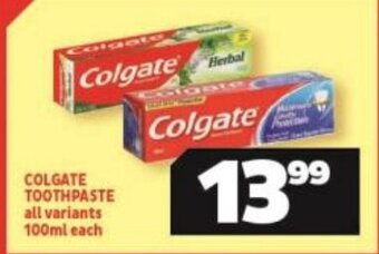Usave Colgate Toothpaste All Variants 100ml each offer