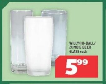 Willy/Hi-Ball/Zombie Beer Glass each