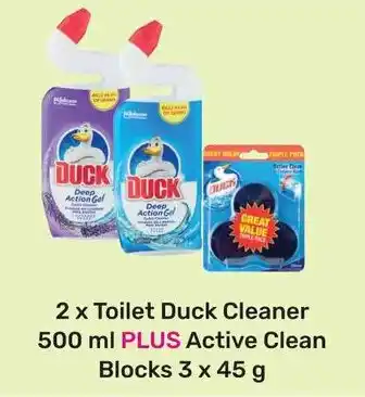 2x Toilet Duck Cleaner 500 ml PLUS Active Clean Blocks 3 x 45g