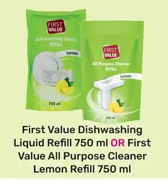 Game First Value Dishwashing Liquid Refill 750 ml OR First Value All Purpose Cleaner Lemon Refill 750 ml offer