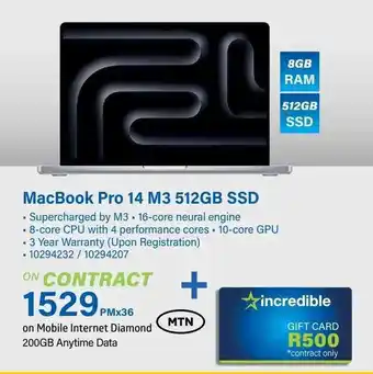 Incredible Connection MacBook Pro 14 M3 512GB SSD offer