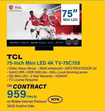 Incredible Connection TCL 75-Inch Mini LED 4K TV-75C755 offer