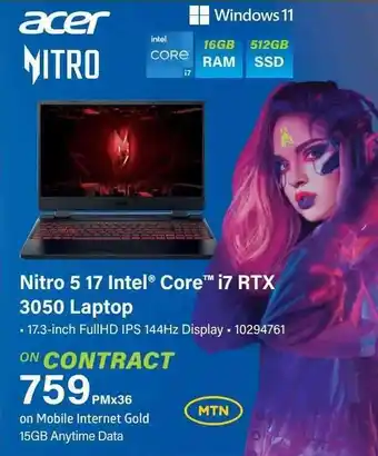 Incredible Connection Acer Nitro 5 17 Intel Core i7 RTX 3050 Laptop offer