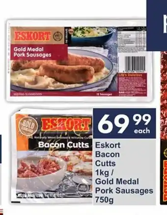 President Hyper Eskort Bacon Cutts 1kg / Gold Medal Pork Sausages 750g offer