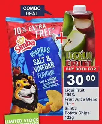 President Hyper Liqui Fruit 100% Fruit Blend 1Lt + Simba Potato Chips 132g offer