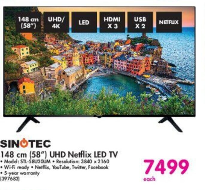 Sinotec 148cm (58") UHD Netflix LED TV offer at Makro